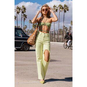 Vibrant M.i.U‎ High Waist Distressed Cutout Straight Leg Jeans Size 3 W25 NWT